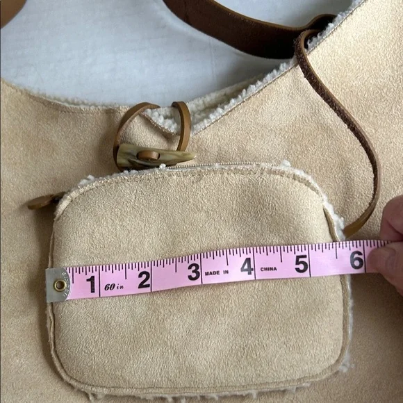GAP VINTAGE SEUDE LEATHER FLEESE with MATCHING COIN PURSE  BEIGE  PURSE BAG TOTE - Picture 13 of 16